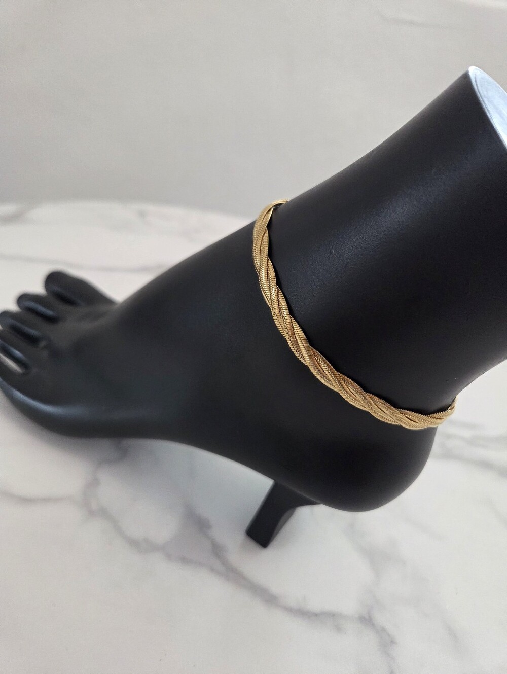 Gold Braided Rope Chain Anklet Elegant Textured Ankle Bracelet - Picture 6 of 16